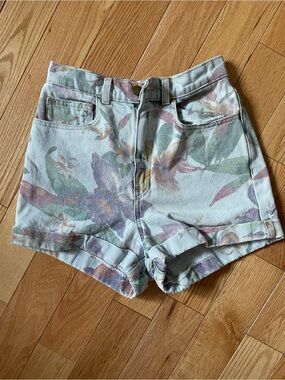 American Apparel - High-Waist Floral Print Women's Denim Shorts - Mint